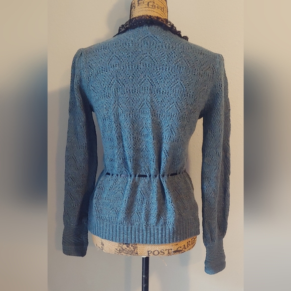 Whistles Wool Blend Cardigan Sweater w Lace Trim & Ribbon Tie Front Sz 4 - Picture 4 of 14